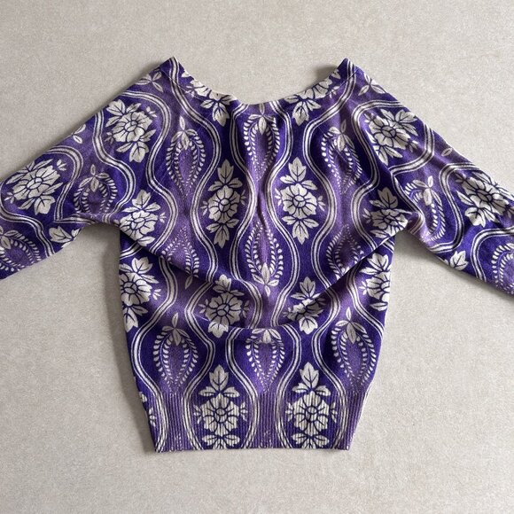 2000s Purple Floral Cashmere Cardigan ASO Alex Russo - Picture 7 of 10